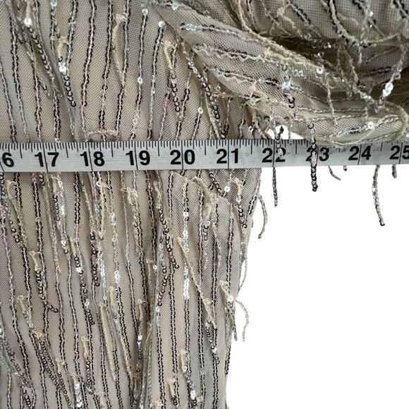 Southern Fried Chics Jacket 3XL Champagne Beige Mesh Sequin Fringe Boho Showgirl - Picture 7 of 16